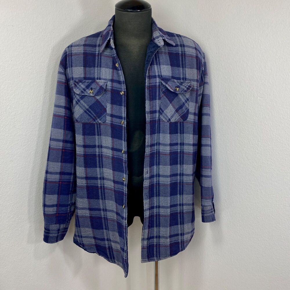 Vtg Northwest Territory Mens Plaid Chore Jacket Shirt Quilted Cotton Flannel LT